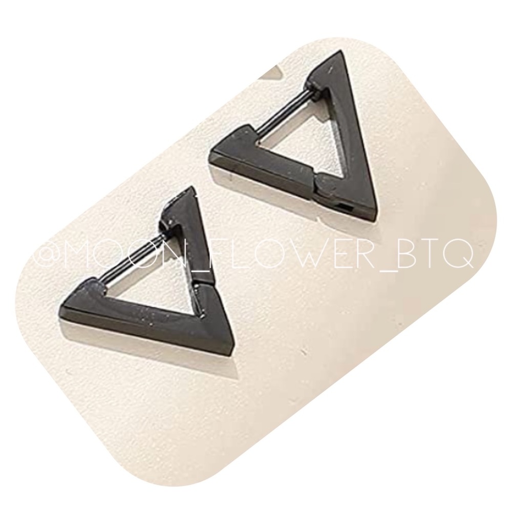 Punk Goth Triangle Huggie Hoop Earrings - Picture 6 of 10